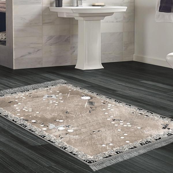 Dekoreko Kaymaz Taban Djt Banyo Halısı Star Pamuk Saçaklı Modern Mu118 Kahve - Image 1