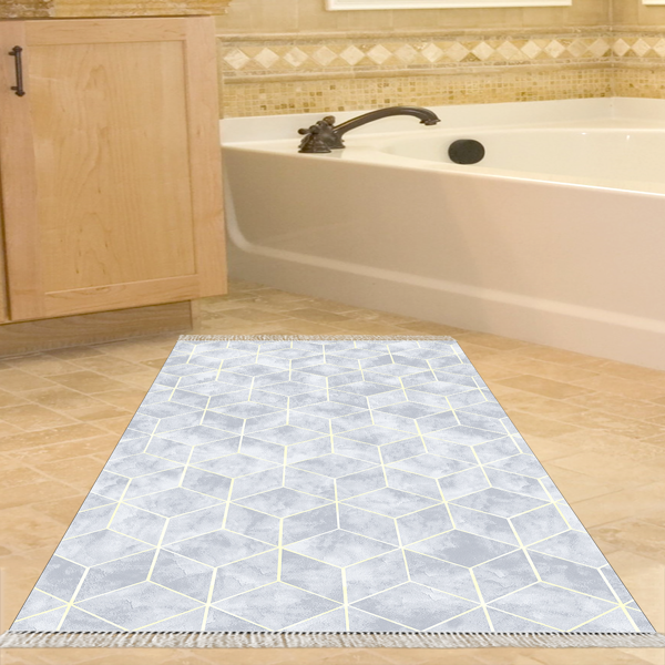 Dekoreko Kaymaz Taban Djt Banyo Halısı Trend Saçaklı Modern 627M Mavi - Image 1