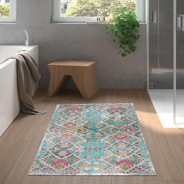 Dekoreko Kaymaz Taban Djt Banyo Halısı Yıldız Deri İskandinav F5009 Renkli - Image 1