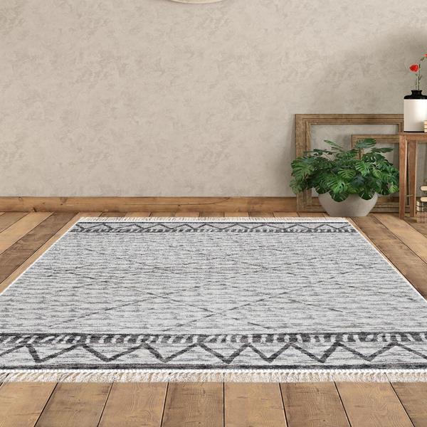 Dekoreko Kaymaz Taban Djt Salon Halısı Star Pamuk Saçaklı İskandinav F5081 Kahve - Image 1