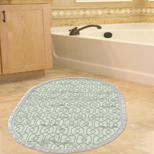 Dekoreko Kaymaz Taban Djt Banyo Halısı Trend Saçaklı Oval Modern 757 Vizon - Image 1
