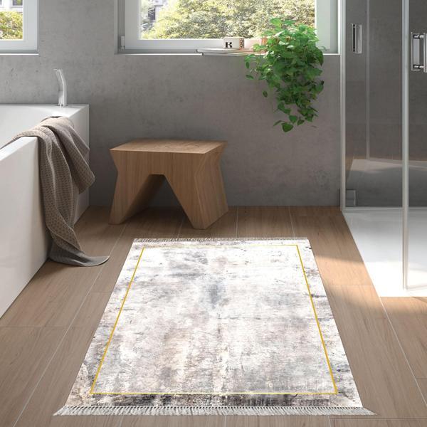 Dekoreko Kaymaz Taban Djt Banyo Halısı Star Pamuk Saçaklı Modern M12271 Hardal - Image 1