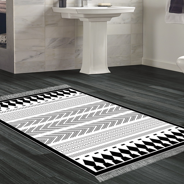 Dekoreko Kaymaz Taban Djt Banyo Halısı Trend Saçaklı İskandinav M1273 Siyah - Image 1