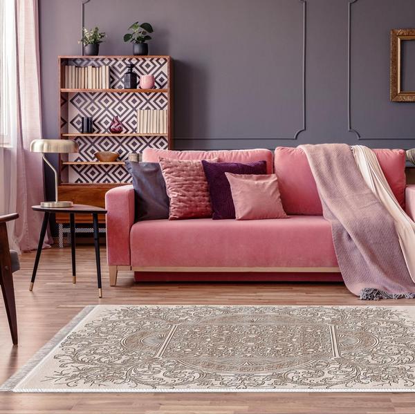 Dekoreko Kaymaz Taban Djt Salon Halısı Star Pamuk Saçaklı Modern 1488 Mavi - Image 1