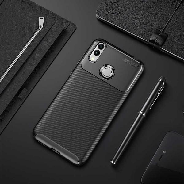 Huawei Honor 8C Kılıf Darbe Emici Uzun Ömürlü Parmak İzi Yapmaz Karbon Tasarım Negro Kılıf - Image 1