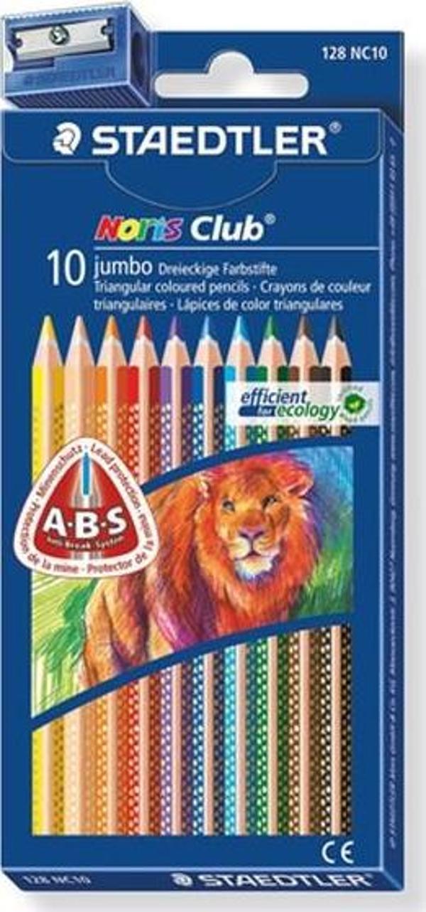 Staedtler Noris Clup Jumbo Üçgen 10'lu Kalemtıraş Hediyeli Kuru Boya Seti - Image 1