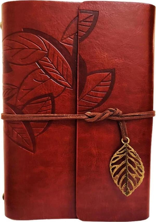 Yaprak Desenli Kahverengi Deri Defter - Image 1