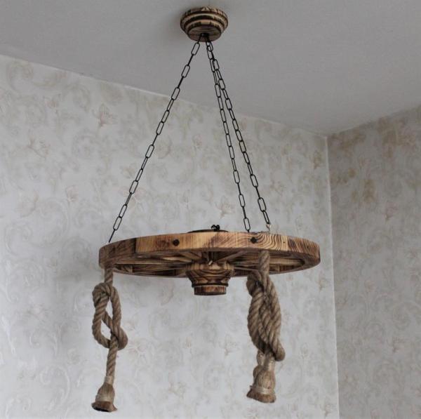 Otantik Çarşı Ahşap Halatlı Teker Avize 60 cm. 3'lü - Image 1