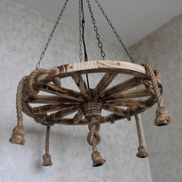 Otantik Çarşı Ahşap Halatlı Teker Avize 80 cm. 5'li - Image 1