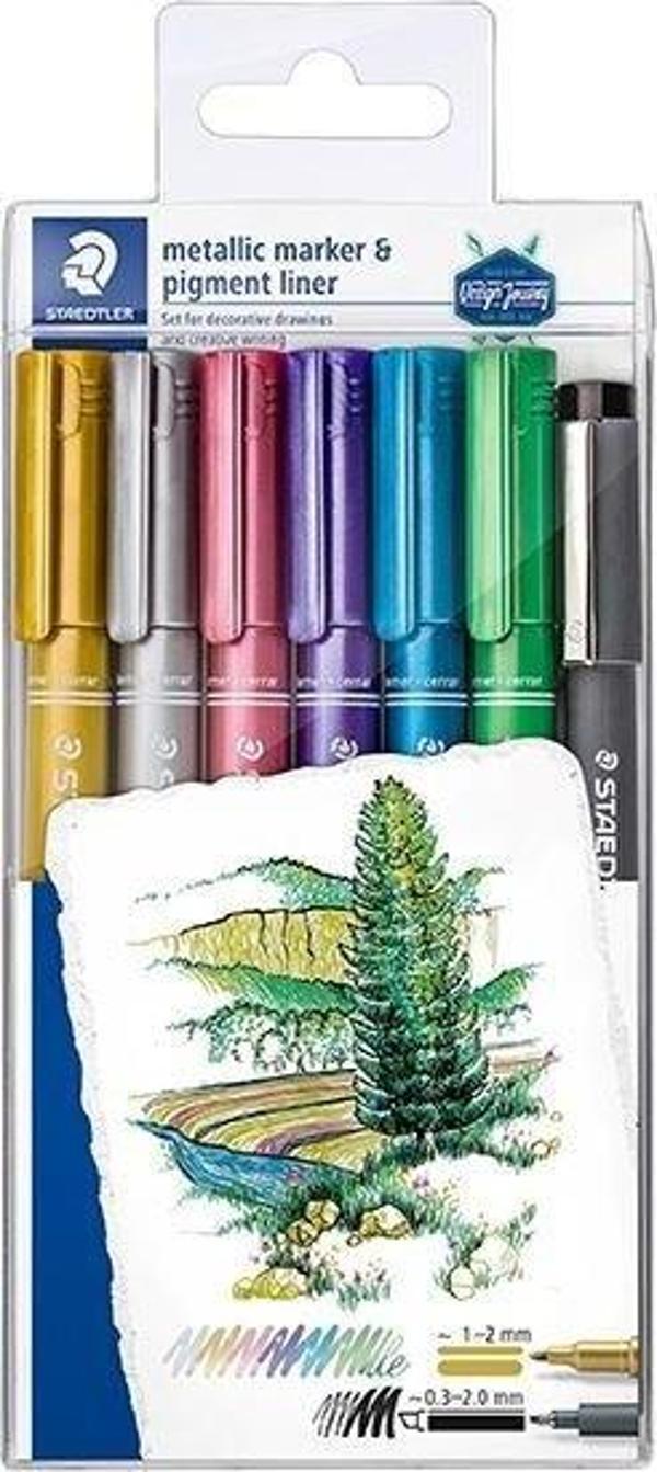 Staedtler Metalik 6'lı Markör ve Siyah Pigment Liner Set - Image 1