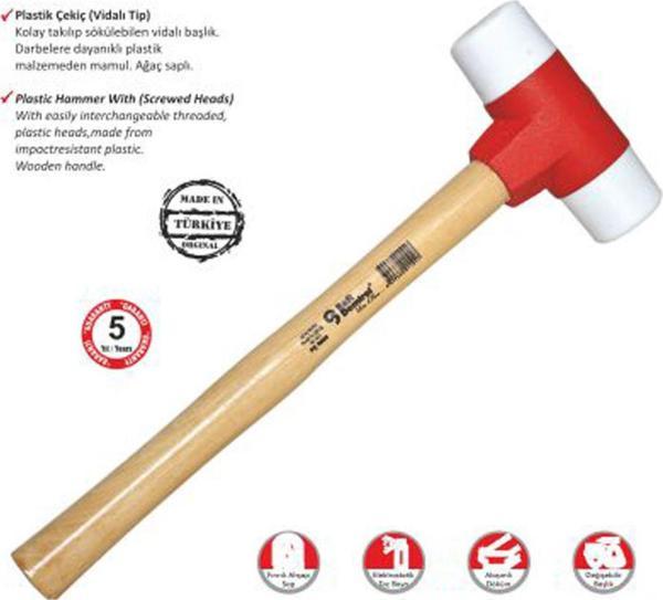 S.D. Sert Plastik Çekiç No:30 - Ahşap Saplı - Image 1