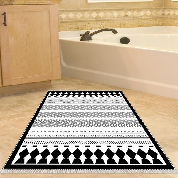 Dekoreko Kaymaz Taban Djt Banyo Halısı Yıldız Deri Saçaklı İskandinav M1273 Siyah - Image 1