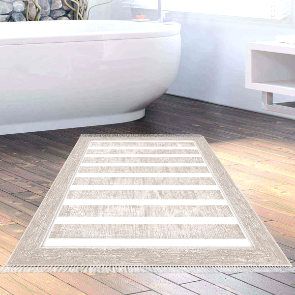 Dekoreko Kaymaz Taban Djt Banyo Halısı Yıldız Deri Saçaklı Modern 1545 Bej - Image 1
