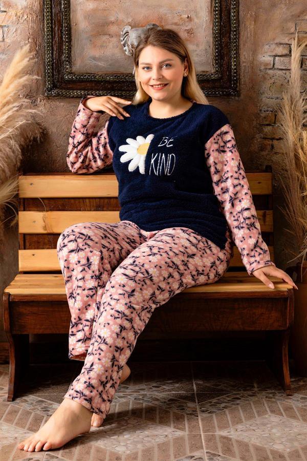 Nisanca Büyük Beden Peluş Polar Pijama Takımı- Kışlık Büyük Beden Kadın Pijama  - Image 1