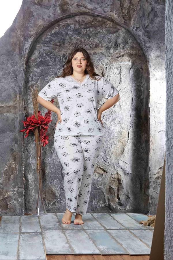 Nisanca Bambu Büyük Beden Yazlık Kadın Kısa Kol Pijama Takımı - Image 1