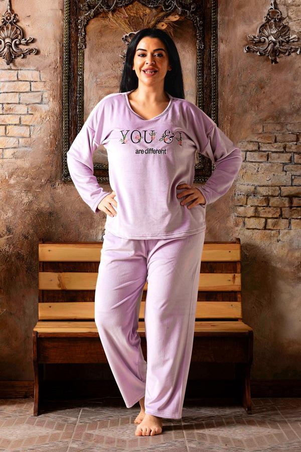 Nisanca Büyük Beden Kadife Kadın Pijama Takımı - Süper Soft Kadife  - Image 1