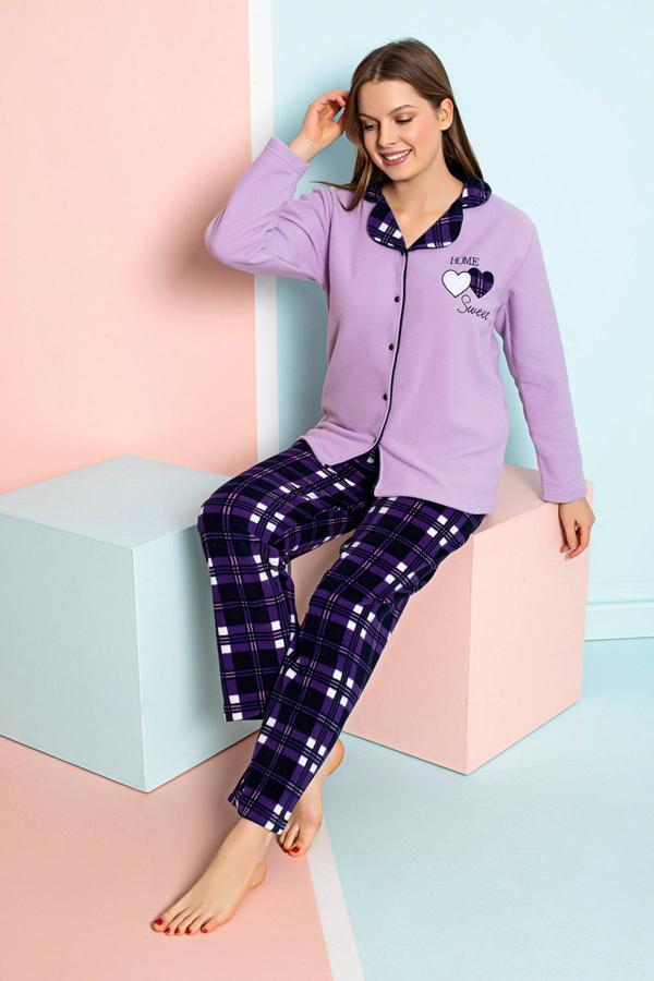 Nisanca Kışlık Kadın Gömlek Polar Pijama Takımı- Kadın Düğmeli Polar Pijama Takımı - Image 1