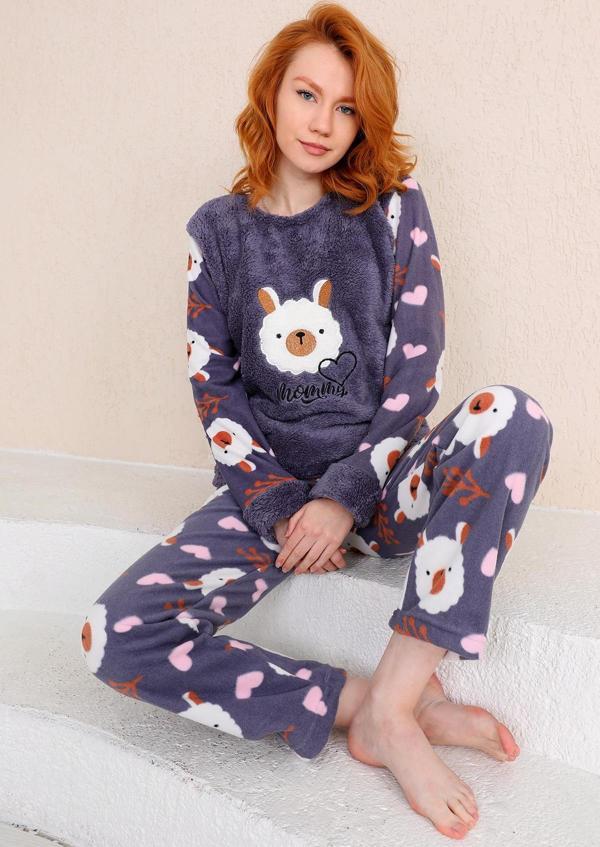 Nisanca Kışlık Kadın Welsoft Polar Pijama Takımı - Yeni Yıl Pijaması  - Image 1
