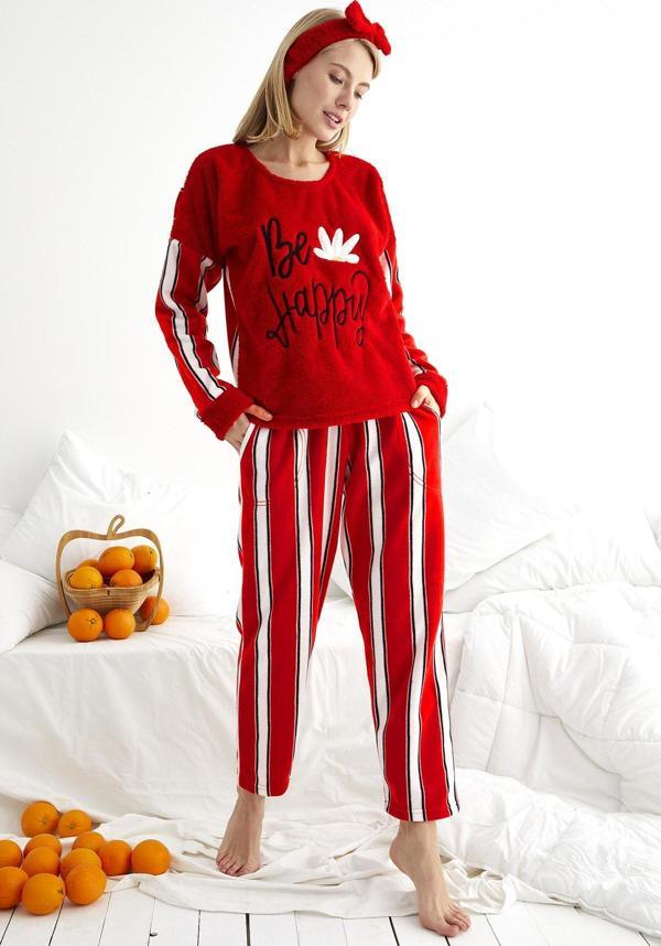 Nisanca Kışlık Polar Yılbaşı Kadın Pijama Takımı- Saç Bandı Hediyeli  - Image 1