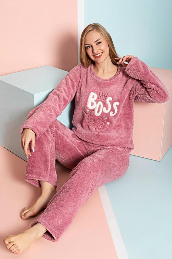 Nisanca Tam Peluş Kışlık Kadın Pijama Takımı- Polar Yılbaşı Pijaması  - Image 1