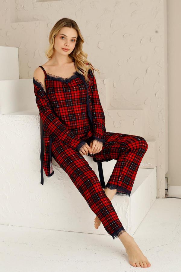 Sabahlıklı Dantel Detaylı Pegasus Kadın Pijama Takımı-Çeyizlik Takım- Geniş Beden Aralığı - Image 1