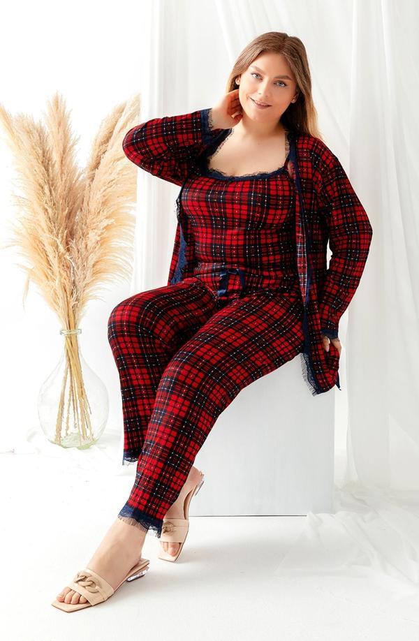 Sabahlıklı Dantel Detaylı Büyük Beden Pegasus Kadın Pijama Takımı-Çeyizlik Takım - Image 1