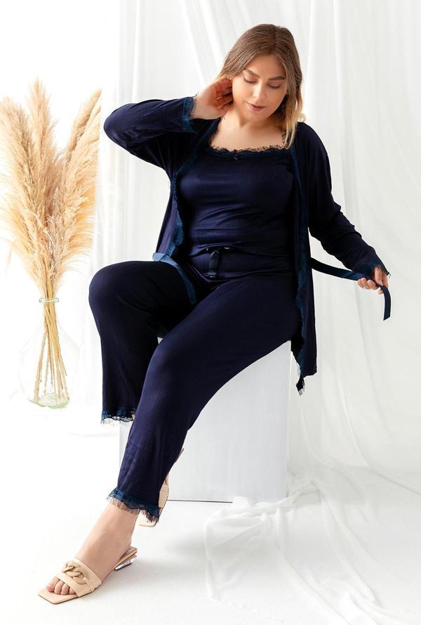 Sabahlıklı Dantel Detaylı Büyük Beden Pegasus Kadın Pijama Takımı-Çeyizlik Takım - Image 1