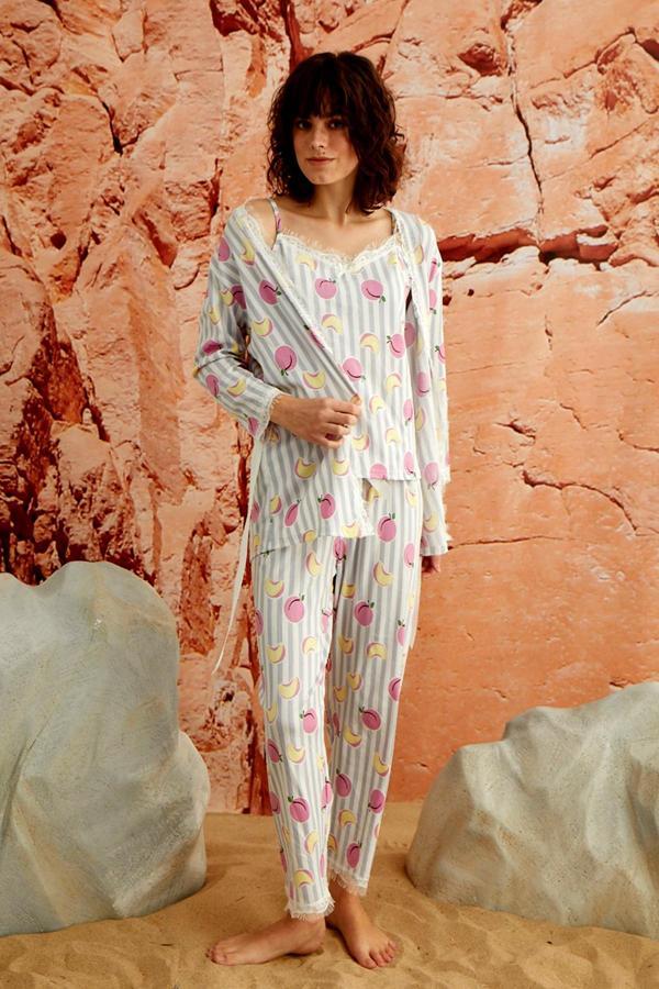 Sabahlıklı Dantel Detaylı Pegasus Kadın Pijama Takımı-Çeyizlik Takım- Geniş Beden Aralığı - Image 1