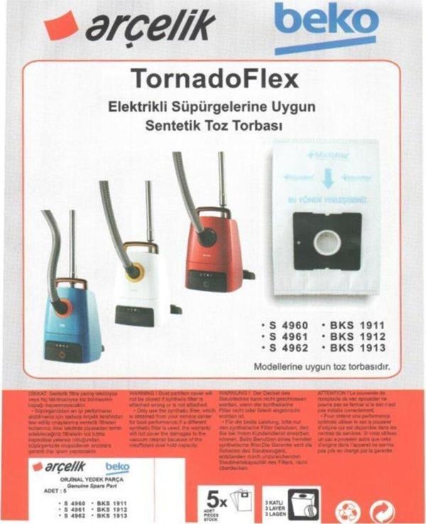S 4961 Süpürge Modeli 5 Adet Toz Torbası Tornadoflex - Image 1