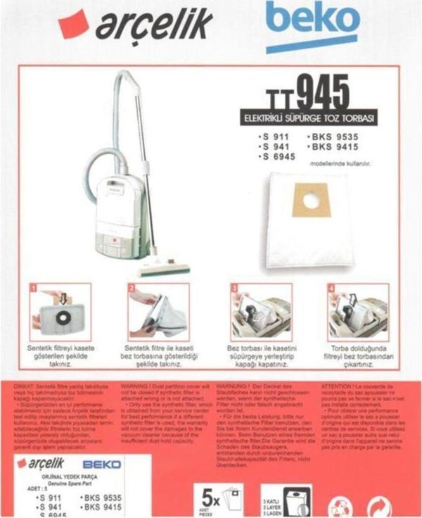 S 941 Süpürge Modeli 5 Adet Toz Torbası Tt945 - Image 1