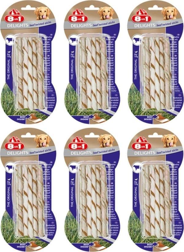 8in1 Beef Delights Twisted Sticks Köpekler Için Biftekli Ağız Bakım Kemiği X 6 Adet - Image 1