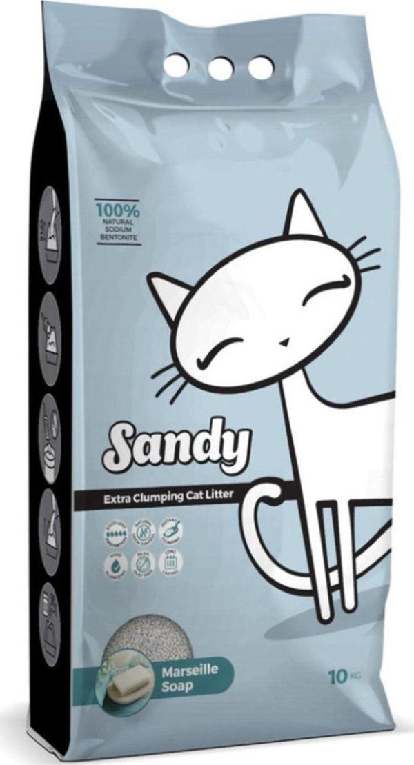 Sandy Marsilya Sabunlu Ultra Topaklanan Hipoalerjenik Tozsuz Ince Taneli Sodyum Bentonit Kedi Kumu 10 Kg - Image 1