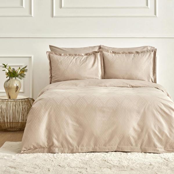 Karaca Home White Collection Lush Çift Kişilik Jakar Saten Nevresim Takımı Bej - Image 1