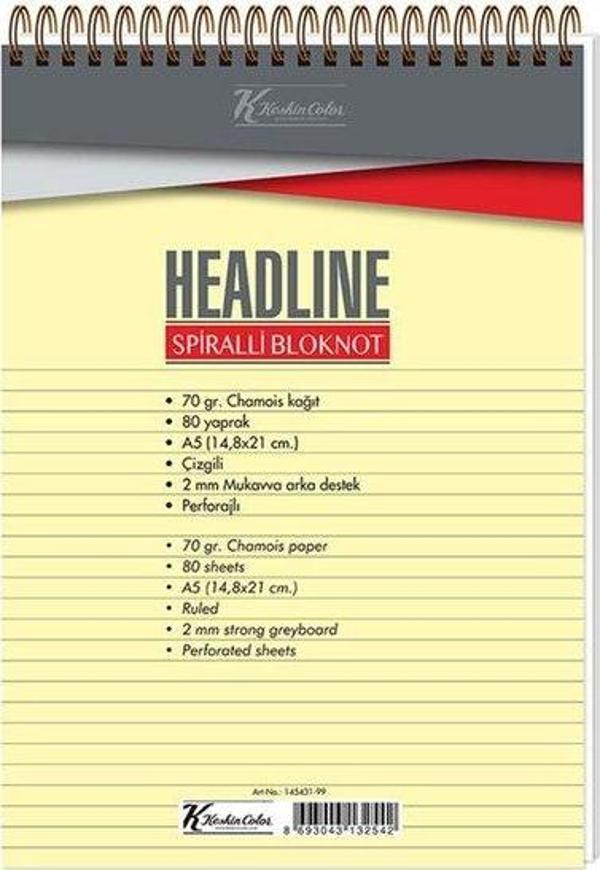 Keskin Color A5 80 Yaprak Çizgili Karton Kapak Spiralli Headline Bloknot - Image 1