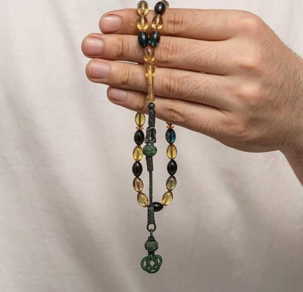 Himarry Gümüş Kazaz Püsküllü Sıkma Kehribar Tesbih - Image 1