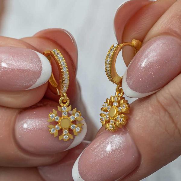 Himarry Gümüş Sallantılı Gold Kar Tanesi Kadın Küpe - Image 1