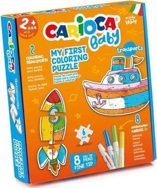 Carioca Boyanabilir Bebek Yapboz Taşıtlar 6 parça Yapboz 8 Adet Keçeli Kalem - Image 1