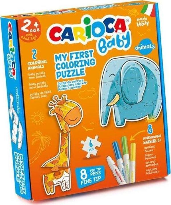 Carioca Boyanabilir Bebek Yapboz Hayvanlar 6 Parça Yapboz 8 Adet Keçeli Kalem - Image 1