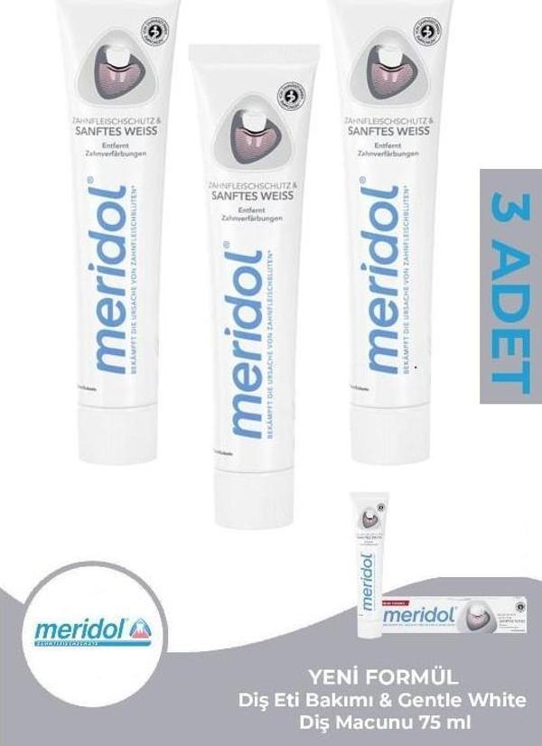 Meridol Diş Eti Bakımı & Gentle White Diş Macunu 75 ml YENİ FORMÜL 3 Adet - Image 1