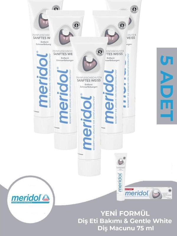 Meridol Diş Eti Bakımı & Gentle White Diş Macunu 75 ml YENİ FORMÜL 5 Adet - Image 1