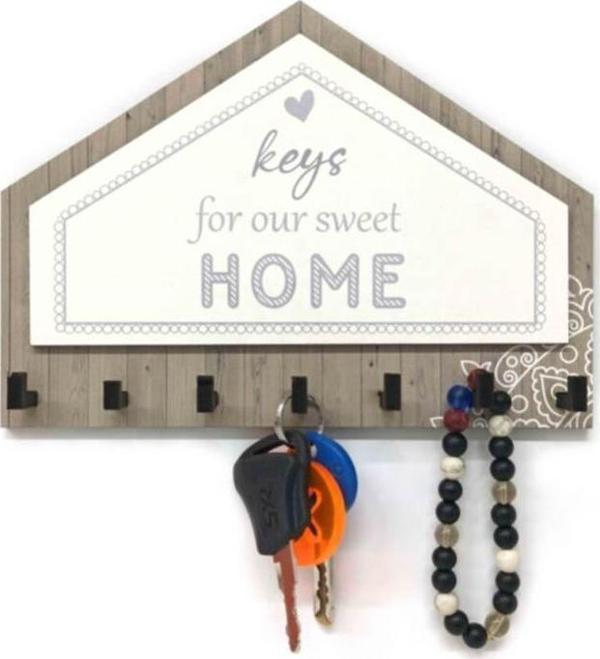 Gri Kahverengi Üçgen Keys For Home Askı Anahtarlık Dekor - Image 1
