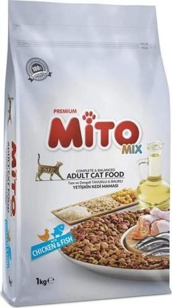 Mito Mix Adult Cat Tavuklu ve Balıklı Renkli Taneli Yetişkin Kedi Maması 1 kg - Image 1