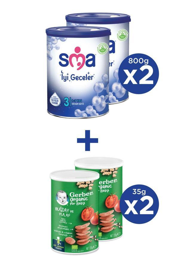 SMA İYİ GECELER 3 1-3 yaş Devam Sütü 2x800g + GERBER ORGANIC Buğday ve Yulaflı Atıştırmalık 2x35g - Image 1