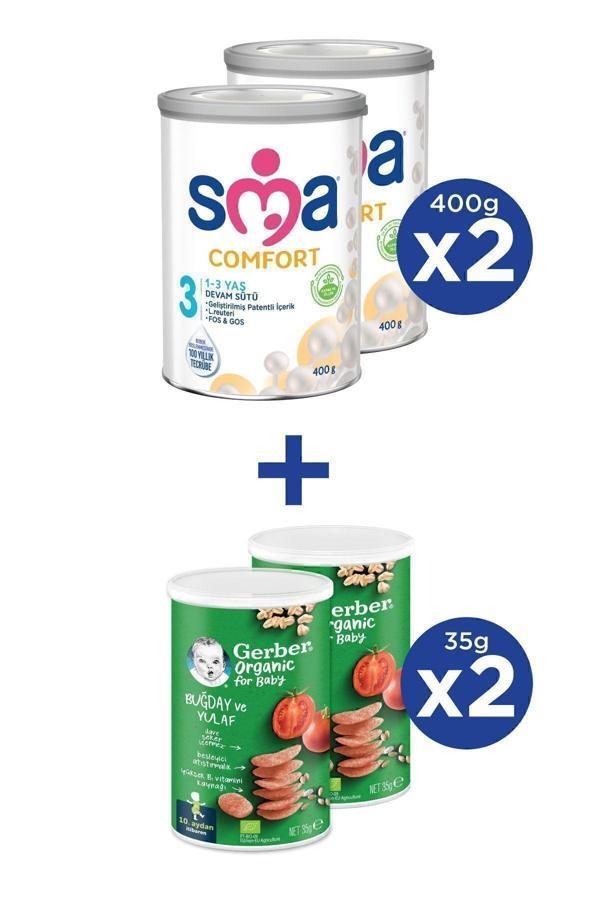 SMA COMFORT 3 1-3 yaş Devam Sütü 2x400g + GERBER ORGANIC Buğday ve Yulaflı Atıştırmalık 2x35g - Image 1