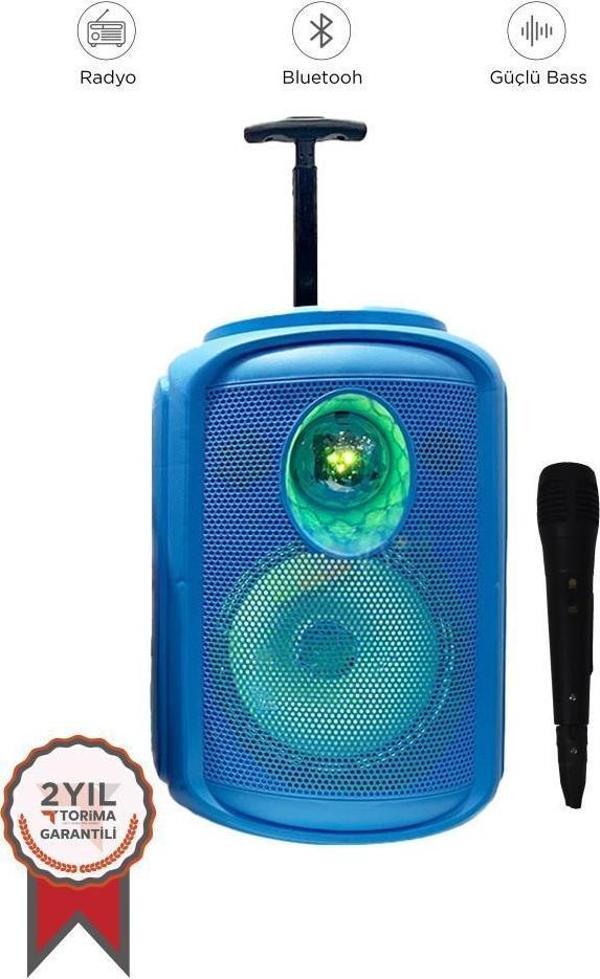 Torima KTS-2111 Mavi RGB Ledli Mikrofonlu Tekerlekli Bluetooth Hoparlör Speaker - Image 1