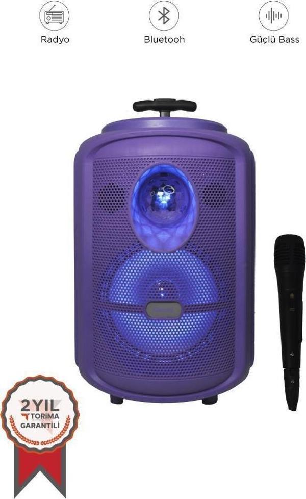 Torima KTS-2111 Mor RGB Ledli Mikrofonlu Tekerlekli Bluetooth Hoparlör Speaker - Image 1