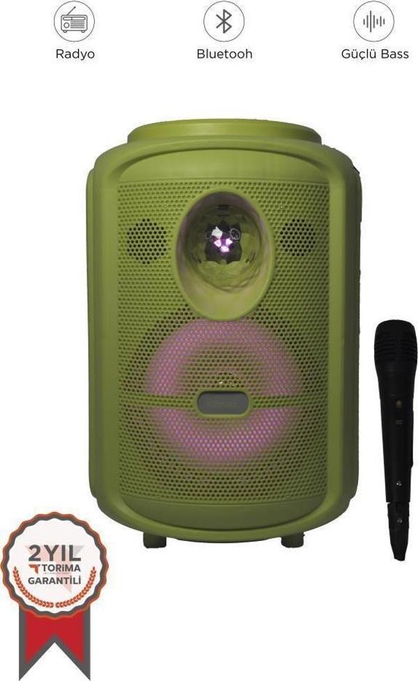 Torima KTS-2111 Yeşil RGB Ledli Mikrofonlu Tekerlekli Bluetooth Hoparlör Speaker - Image 1