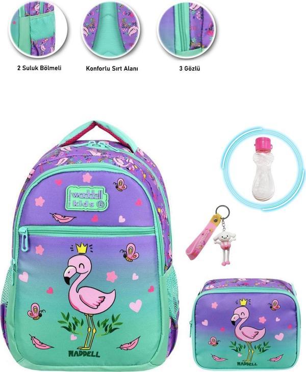 Smile Flamingo Okul Çantası + Beslenme + Suluk + Anahtarlık - İlkokul Çantası Kız Okul Çantası - Image 1