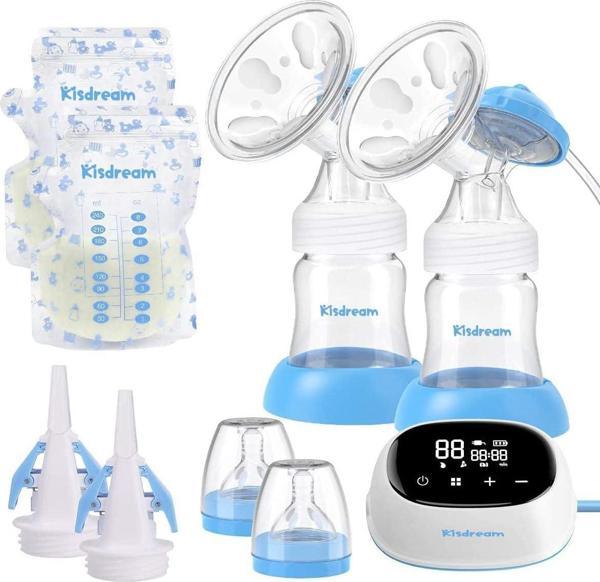 Kisdream Şarjlı Süt Sağma Göğüs Pompası 4 Mod 9 Seviye Dokunmatik Led Ekran 10 Süt Saklama Poşeti - Image 1