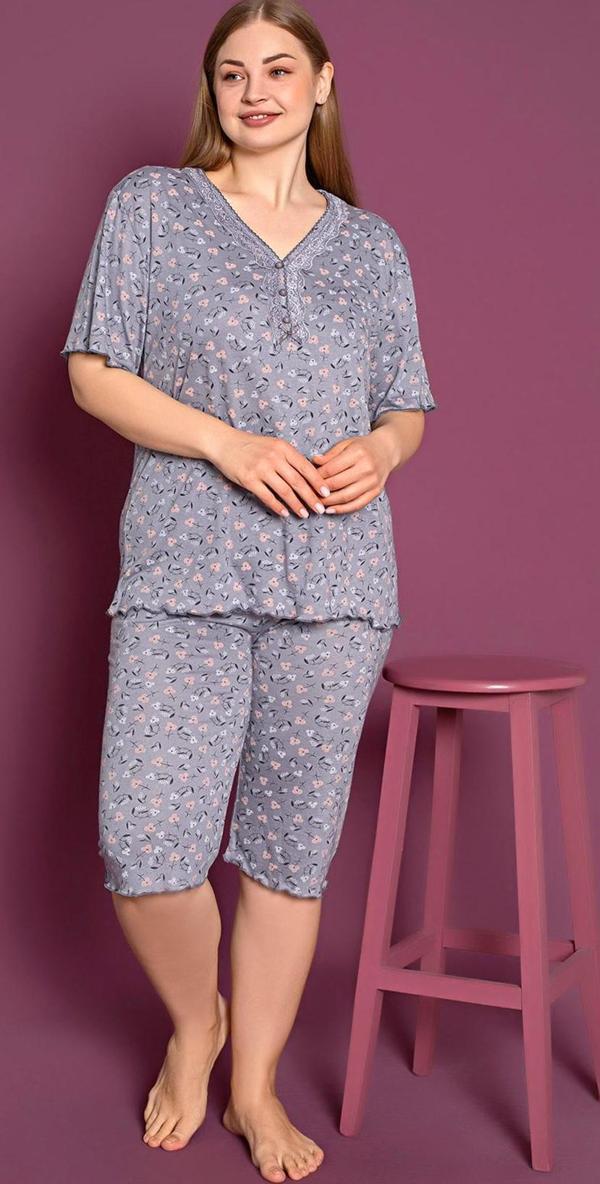 Nisanca Bambu Büyük Beden Yazlık Kadın Kapri Pijama Takımı - Image 1